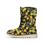 Orange Fruit Pattern Print Winter Boots