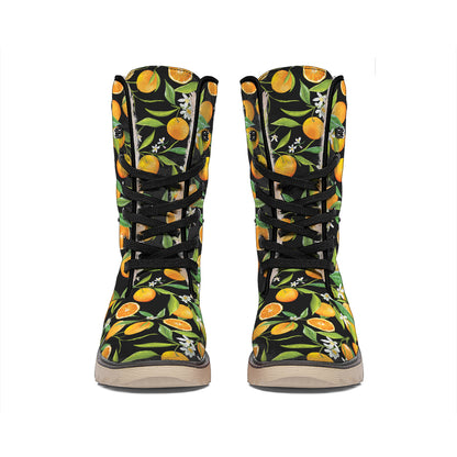 Orange Fruit Pattern Print Winter Boots