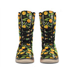 Orange Fruit Pattern Print Winter Boots