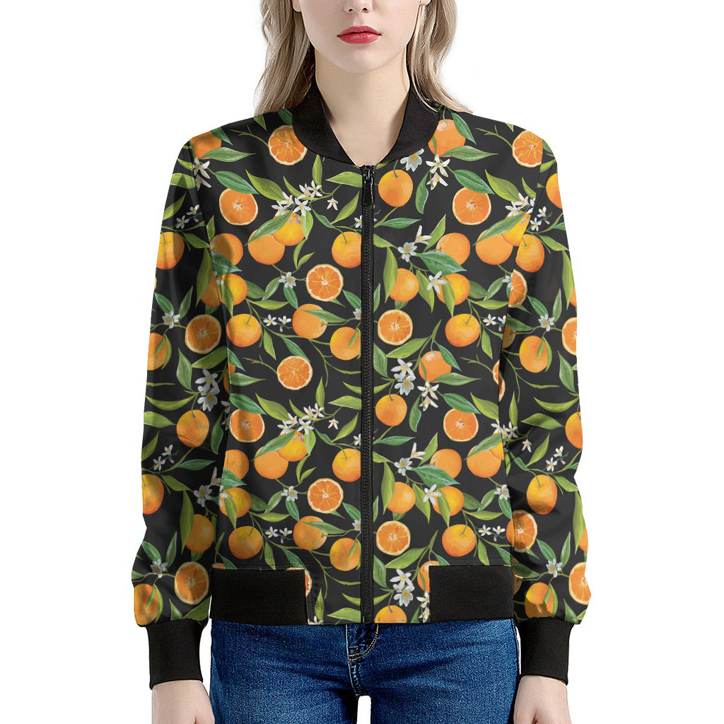 Orange Fruit Pattern Print Women's Bomber Jacket
