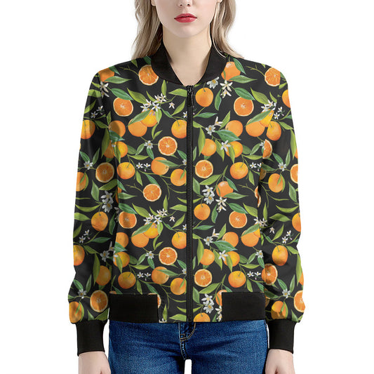 Orange Fruit Pattern Print Women's Bomber Jacket