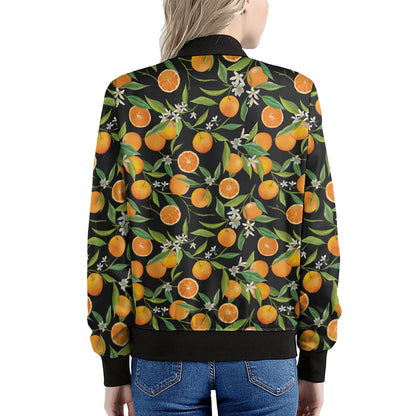 Orange Fruit Pattern Print Women's Bomber Jacket