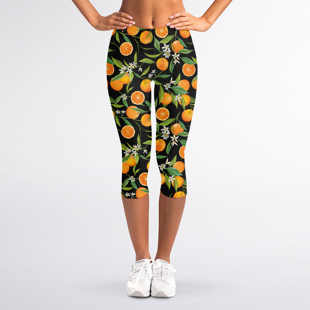 Orange Fruit Pattern Print Women's Capri Leggings