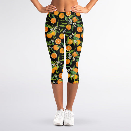 Orange Fruit Pattern Print Women's Capri Leggings