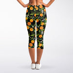 Orange Fruit Pattern Print Women's Capri Leggings