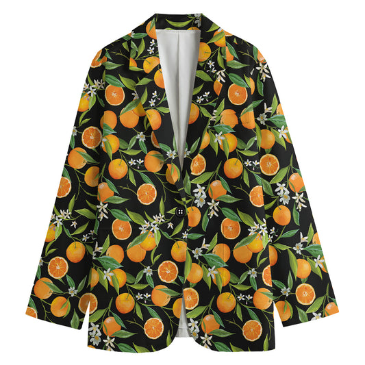 Orange Fruit Pattern Print Women's Cotton Blazer