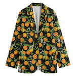 Orange Fruit Pattern Print Women's Cotton Blazer