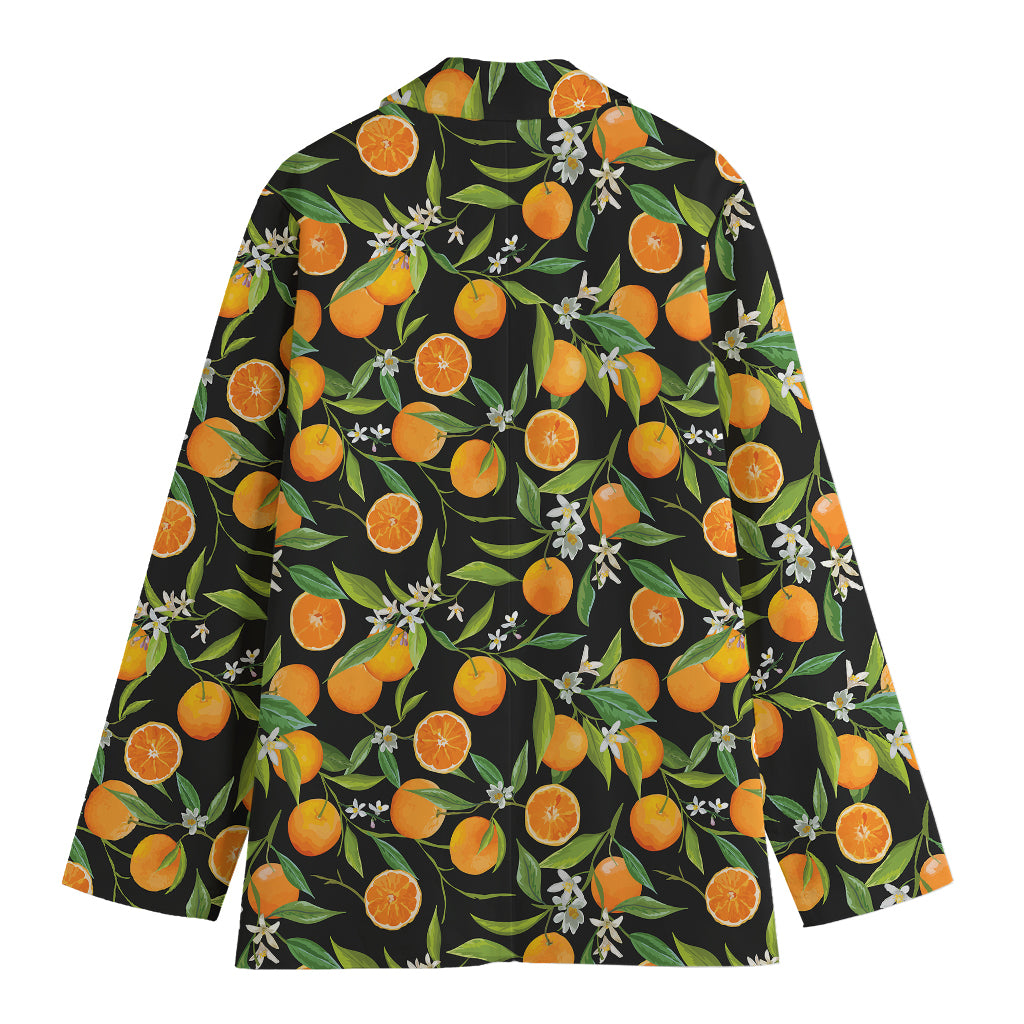 Orange Fruit Pattern Print Women's Cotton Blazer