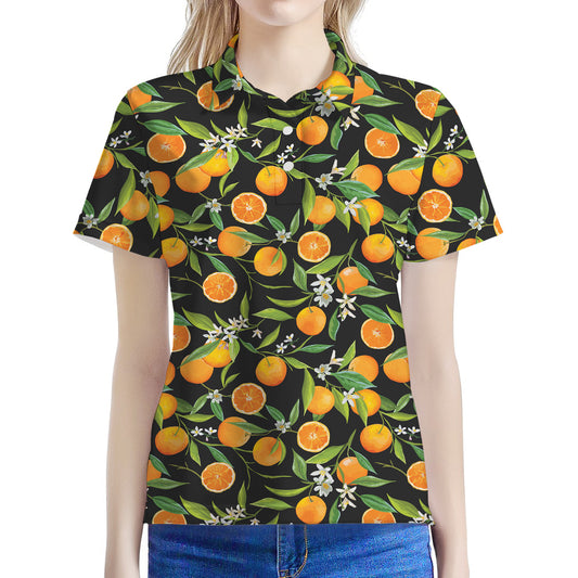 Orange Fruit Pattern Print Women's Polo Shirt