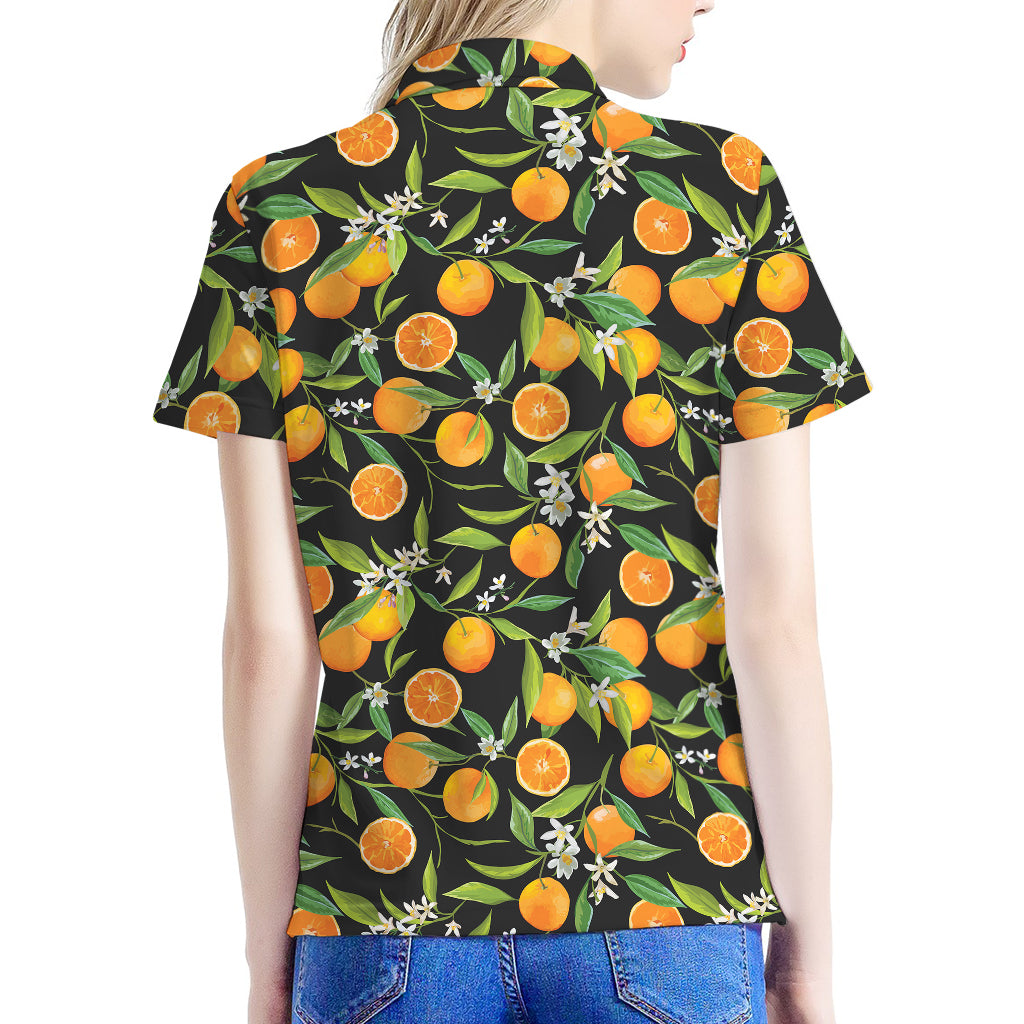 Orange Fruit Pattern Print Women's Polo Shirt