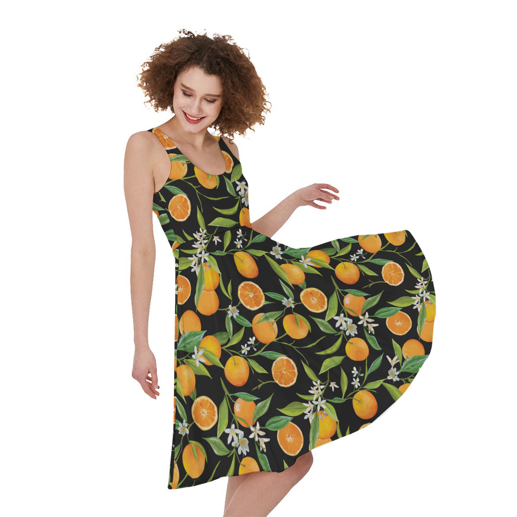 Orange Fruit Pattern Print Women's Sleeveless Dress