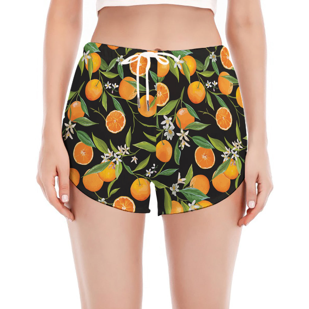 Orange Fruit Pattern Print Women's Split Running Shorts