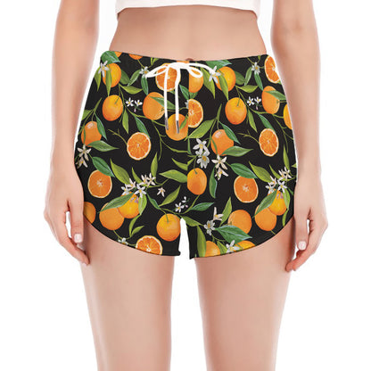 Orange Fruit Pattern Print Women's Split Running Shorts