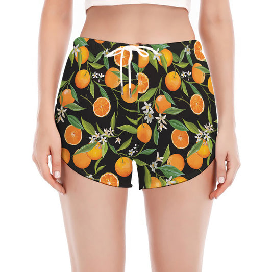 Orange Fruit Pattern Print Women's Split Running Shorts