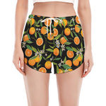 Orange Fruit Pattern Print Women's Split Running Shorts
