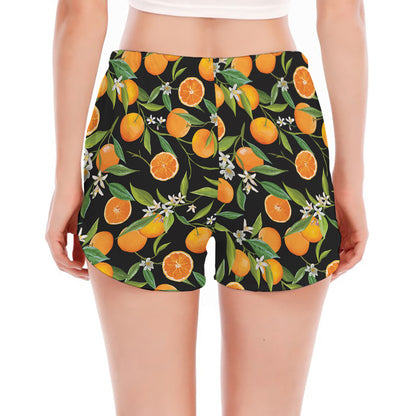 Orange Fruit Pattern Print Women's Split Running Shorts