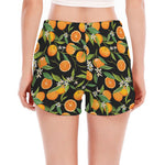 Orange Fruit Pattern Print Women's Split Running Shorts
