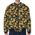 Orange Fruit Pattern Print Zip Sleeve Bomber Jacket