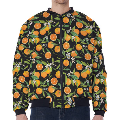 Orange Fruit Pattern Print Zip Sleeve Bomber Jacket