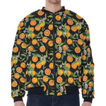 Orange Fruit Pattern Print Zip Sleeve Bomber Jacket