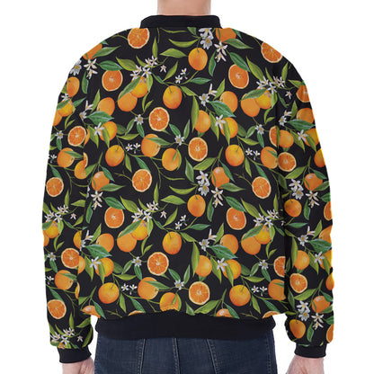 Orange Fruit Pattern Print Zip Sleeve Bomber Jacket