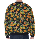 Orange Fruit Pattern Print Zip Sleeve Bomber Jacket