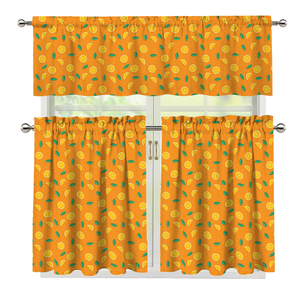 Orange Fruit Slices Pattern Print 3 Piece Kitchen Curtains
