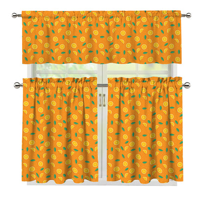 Orange Fruit Slices Pattern Print 3 Piece Kitchen Curtains