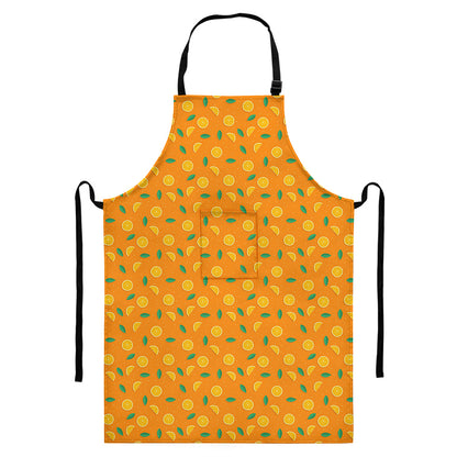 Orange Fruit Slices Pattern Print Bib Apron With Pocket