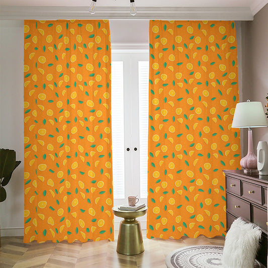 Orange Fruit Slices Pattern Print Blackout Pencil Pleat Curtains