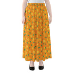Orange Fruit Slices Pattern Print Chiffon Maxi Skirt