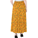 Orange Fruit Slices Pattern Print Chiffon Maxi Skirt