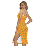 Orange Fruit Slices Pattern Print Cross Back Cami Dress