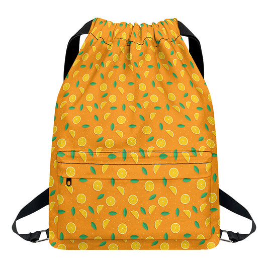 Orange Fruit Slices Pattern Print Drawstring Backpack