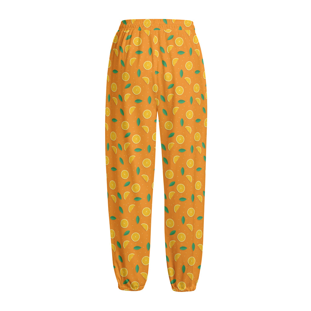 Orange Fruit Slices Pattern Print Fleece Lined Knit Pants