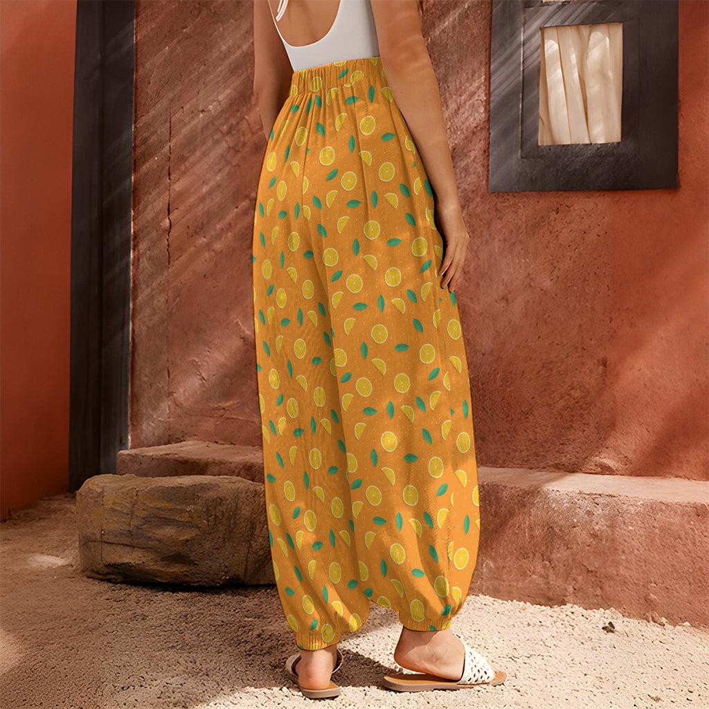 Orange Fruit Slices Pattern Print Harem Pants