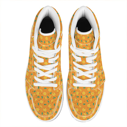 Orange Fruit Slices Pattern Print High Top Leather Sneakers