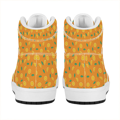 Orange Fruit Slices Pattern Print High Top Leather Sneakers