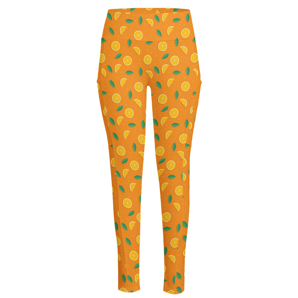 Orange Fruit Slices Pattern Print High-Waisted Pocket Leggings