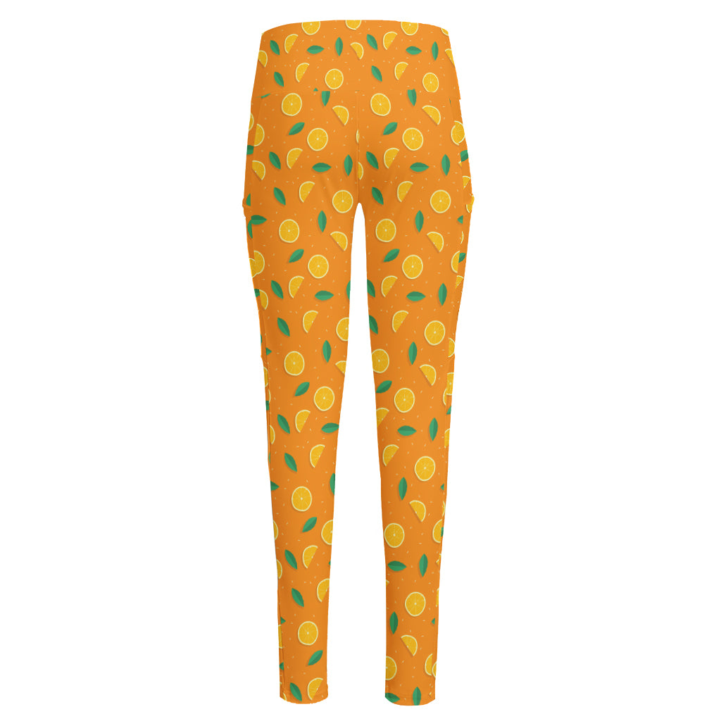 Orange Fruit Slices Pattern Print High-Waisted Pocket Leggings