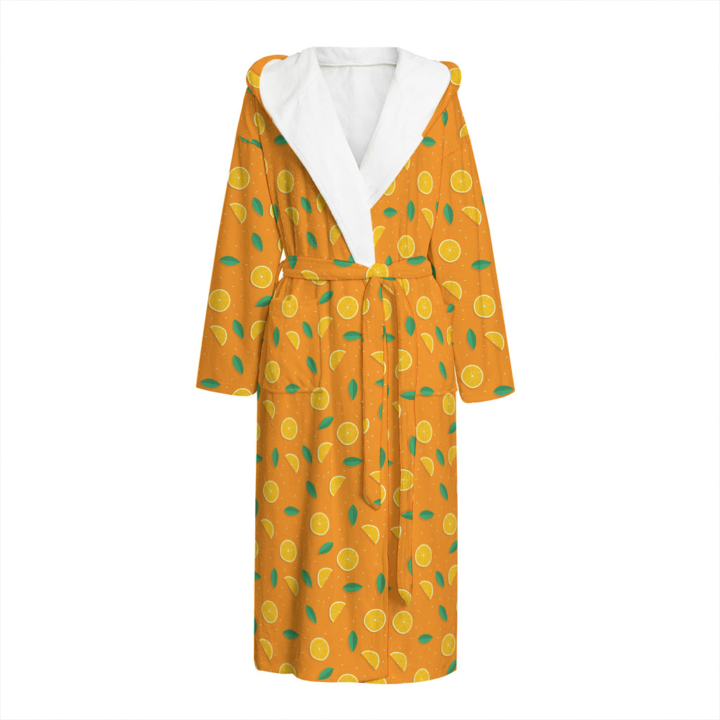 Orange Fruit Slices Pattern Print Hooded Bathrobe