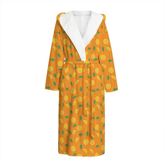 Orange Fruit Slices Pattern Print Hooded Bathrobe