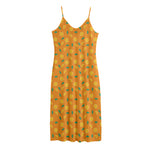 Orange Fruit Slices Pattern Print Jersey Midi Cami Dress