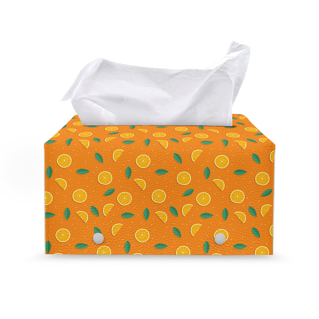 Orange Fruit Slices Pattern Print Leather Tissue Box Cover