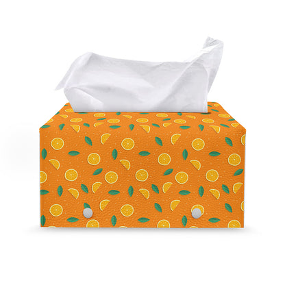 Orange Fruit Slices Pattern Print Leather Tissue Box Cover