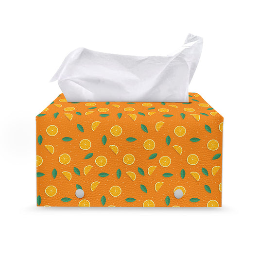 Orange Fruit Slices Pattern Print Leather Tissue Box Cover