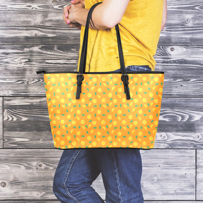 Orange Fruit Slices Pattern Print Leather Tote Bag