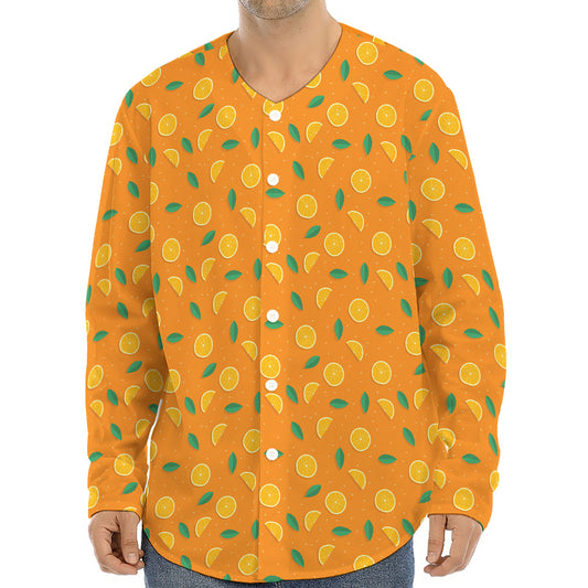 Orange Fruit Slices Pattern Print Long Sleeve Baseball Jersey