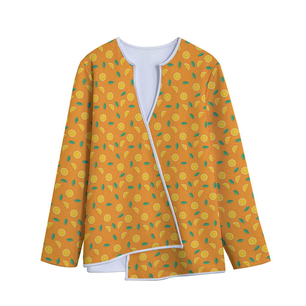 Orange Fruit Slices Pattern Print Long Sleeve Short Coat