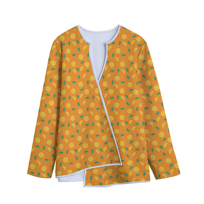 Orange Fruit Slices Pattern Print Long Sleeve Short Coat